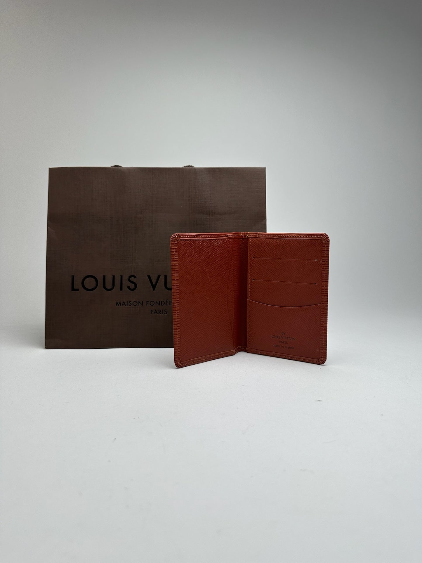 Porte-cartes vintage Louis Vuitton en cuir épi orange