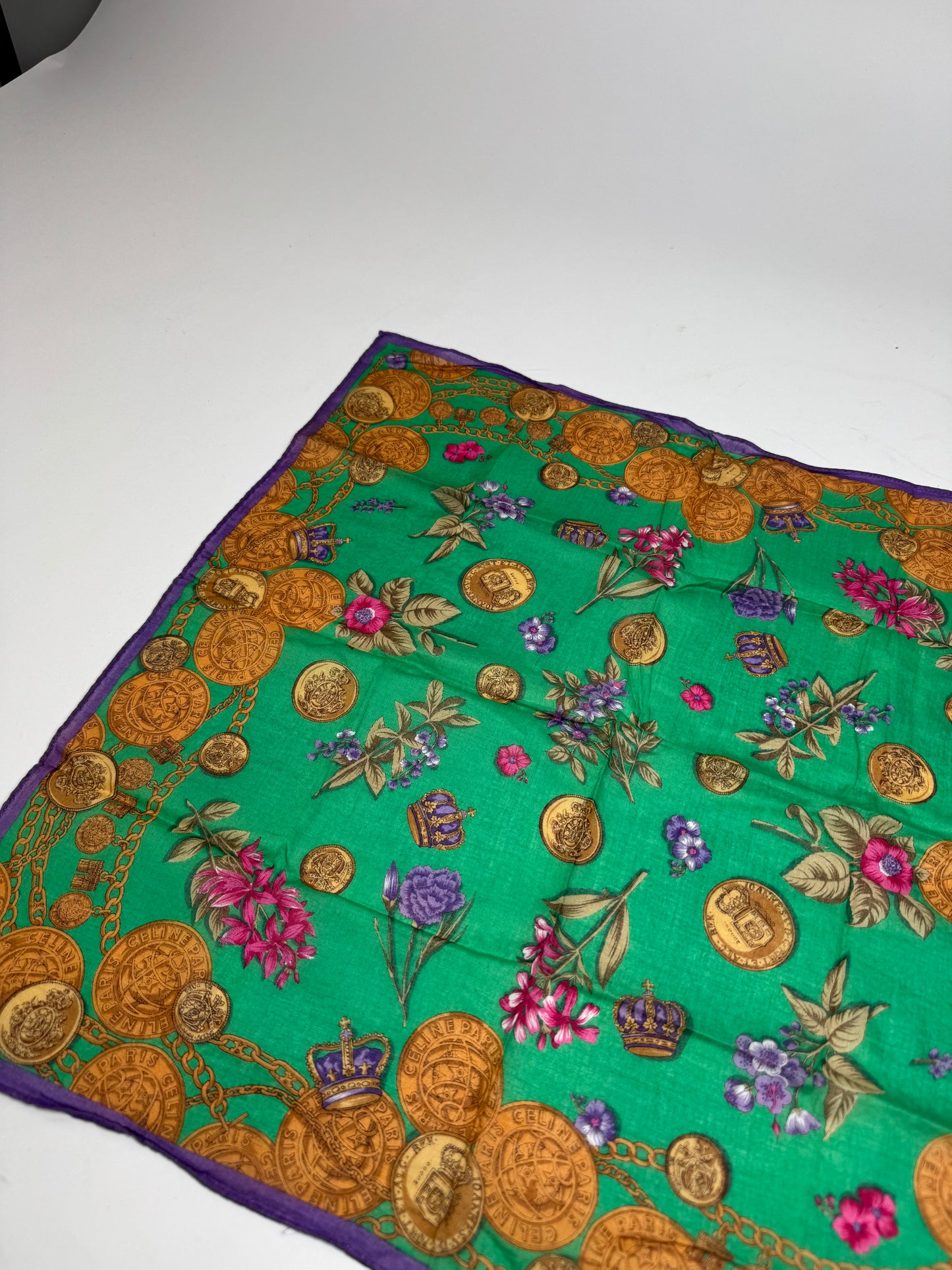 Vintage Celine Scarf Green Purple Gold
