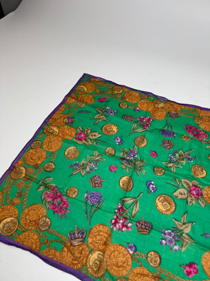 Vintage Celine Scarf Green Purple Gold