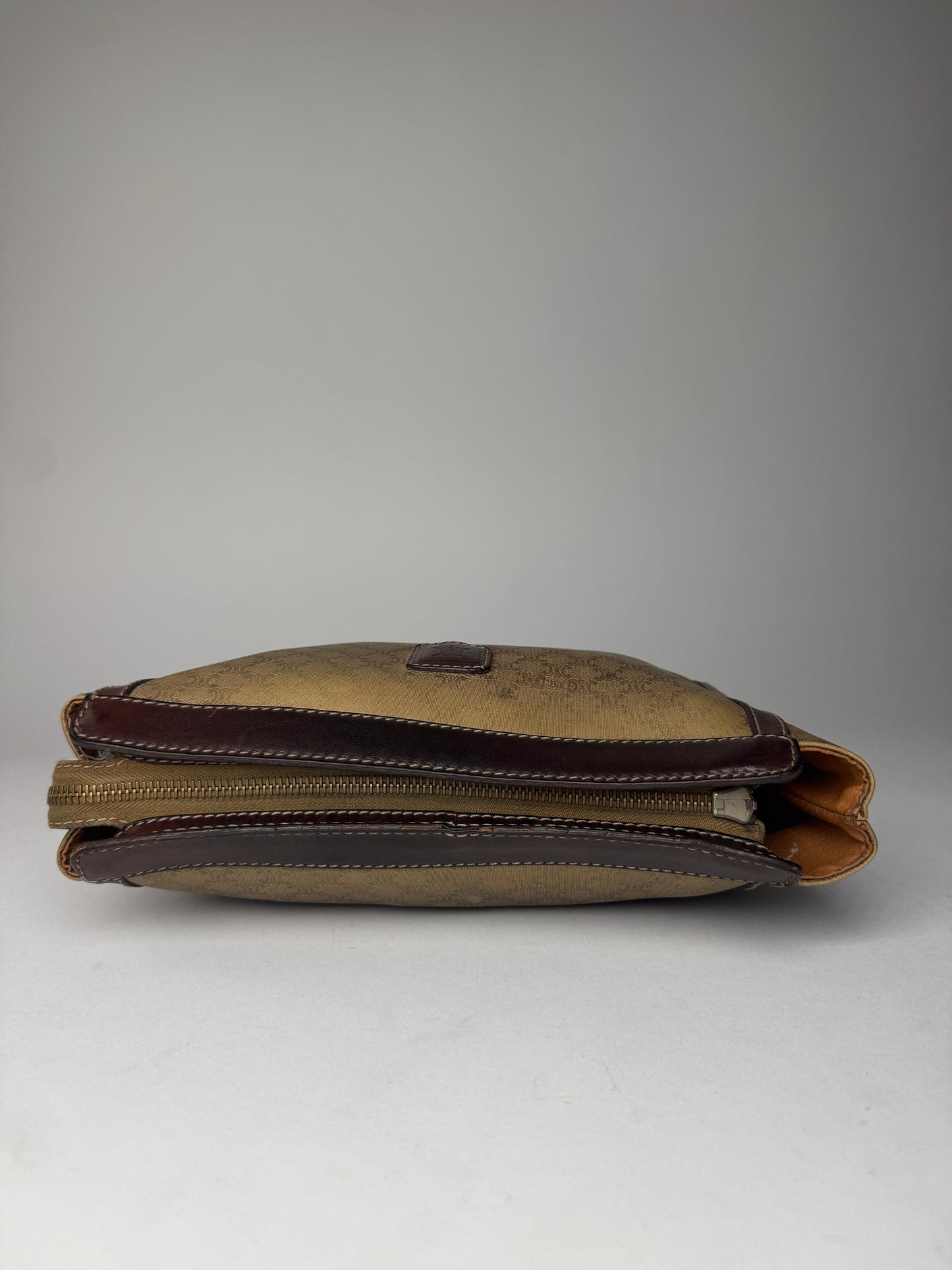 Vintage Celine Paris Monogram Leather Clutch Beige Brown