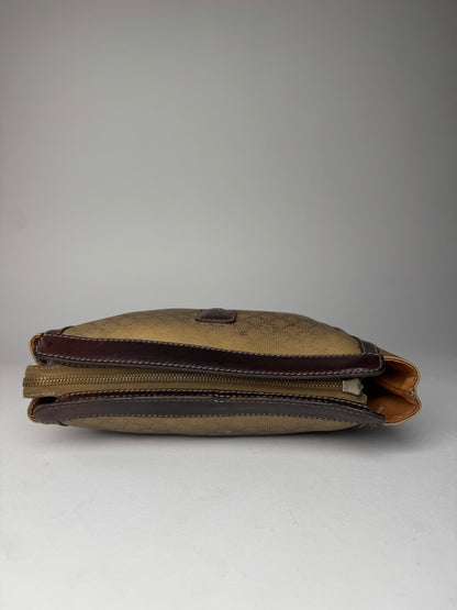 Vintage Celine Paris Monogram Leather Clutch Beige Brown