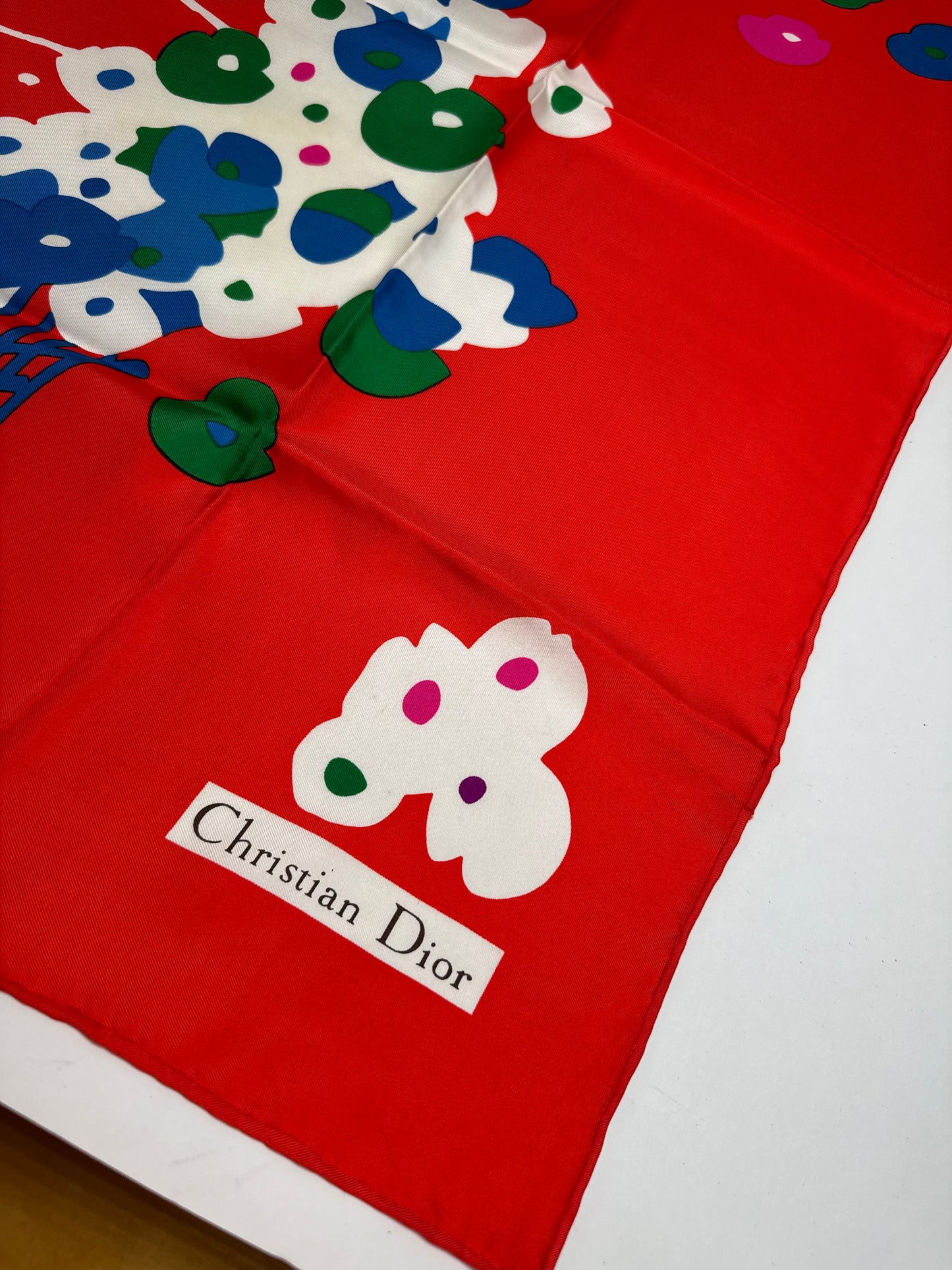 Vintage Dior Silk scarf Red blue white