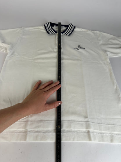 Vintage Courreges Sports Polo Shirt White Navy M