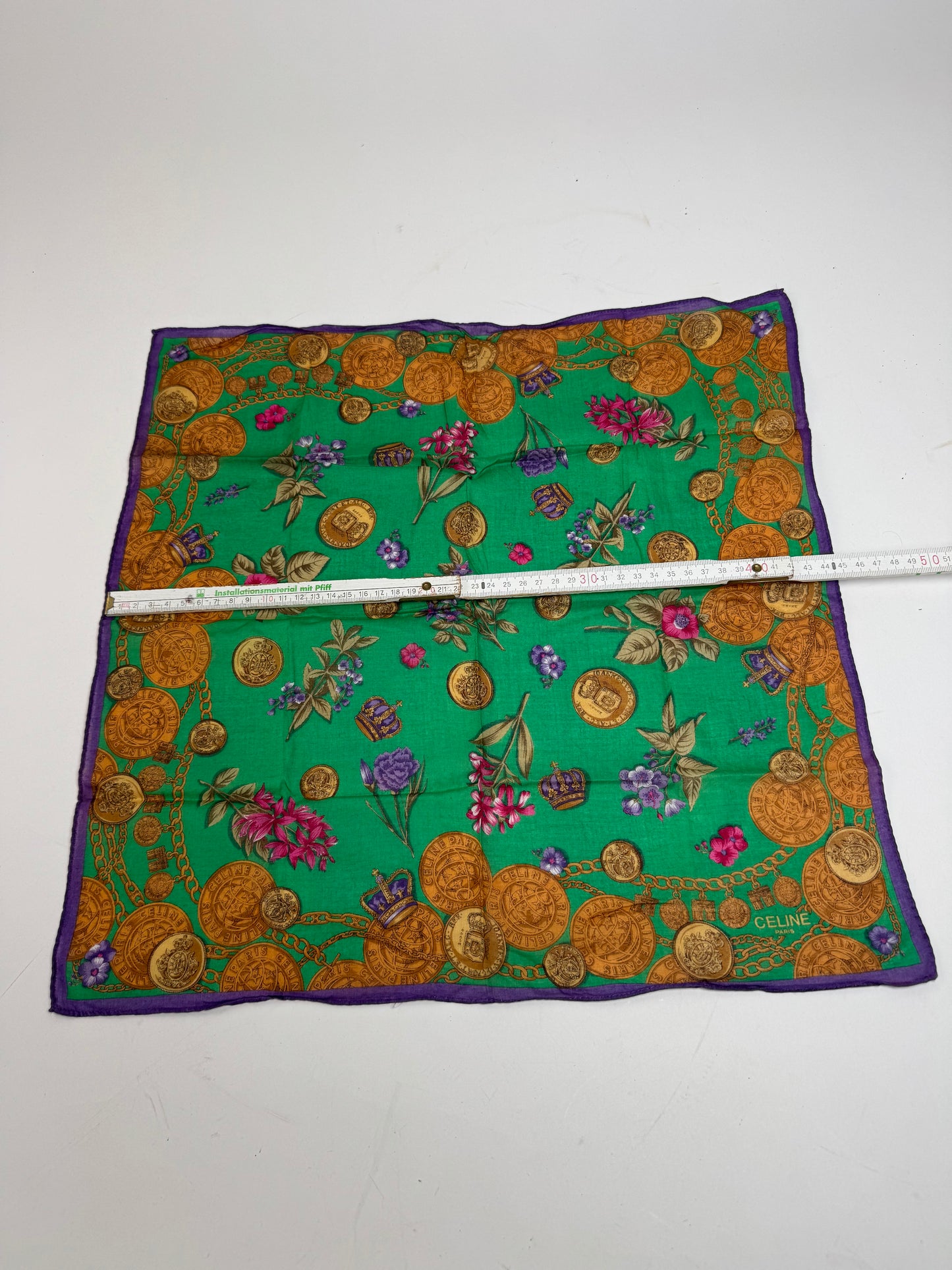 Vintage Celine Scarf Green Purple Gold