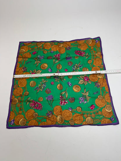 Vintage Celine Scarf Green Purple Gold