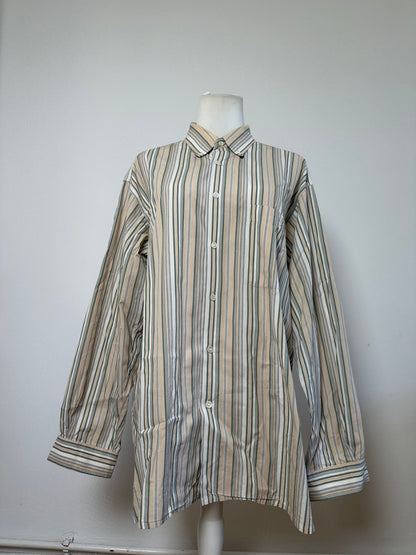 Vintage Balenciaga Men's Striped Cotton Shirt Cream Pink Green L