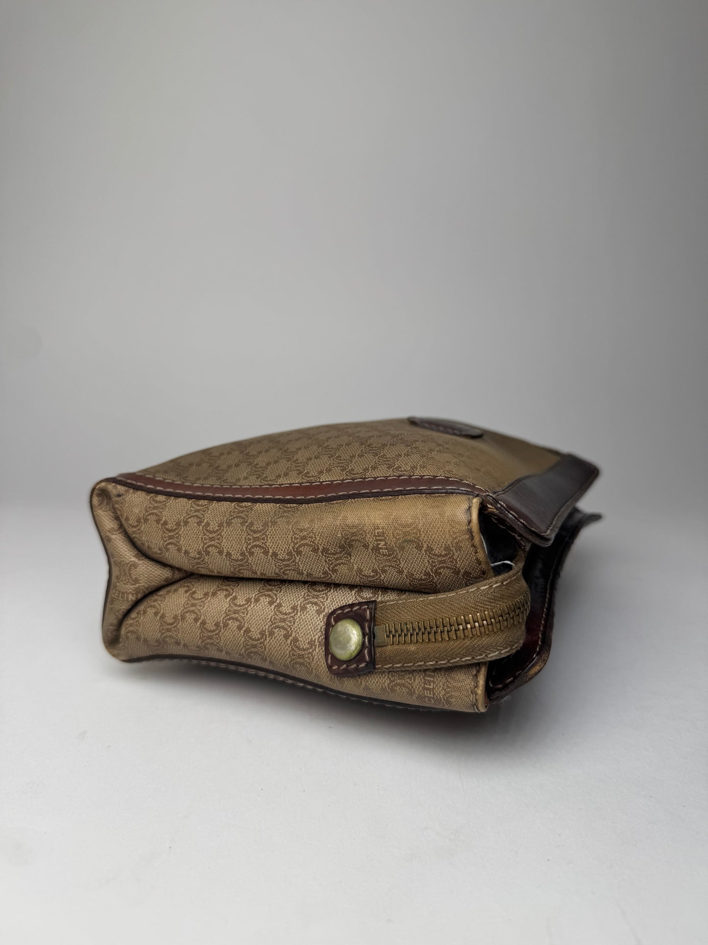 Vintage Celine Paris Monogram Leather Clutch Beige Brown
