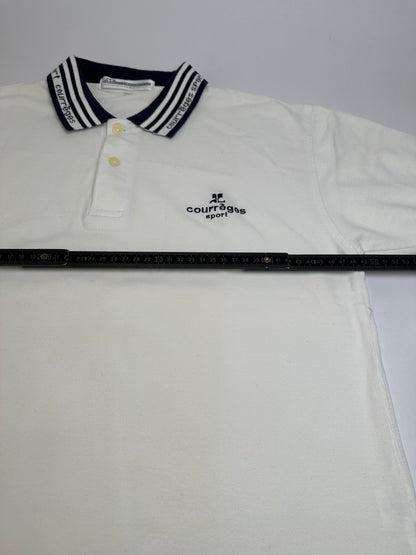 Vintage Courreges Sports Polo Shirt White Navy M