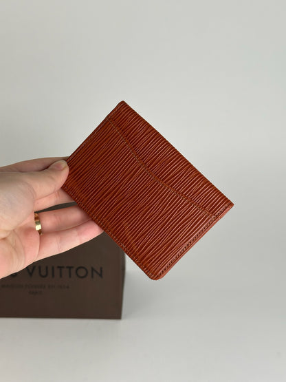 Porte-cartes vintage Louis Vuitton en cuir épi orange