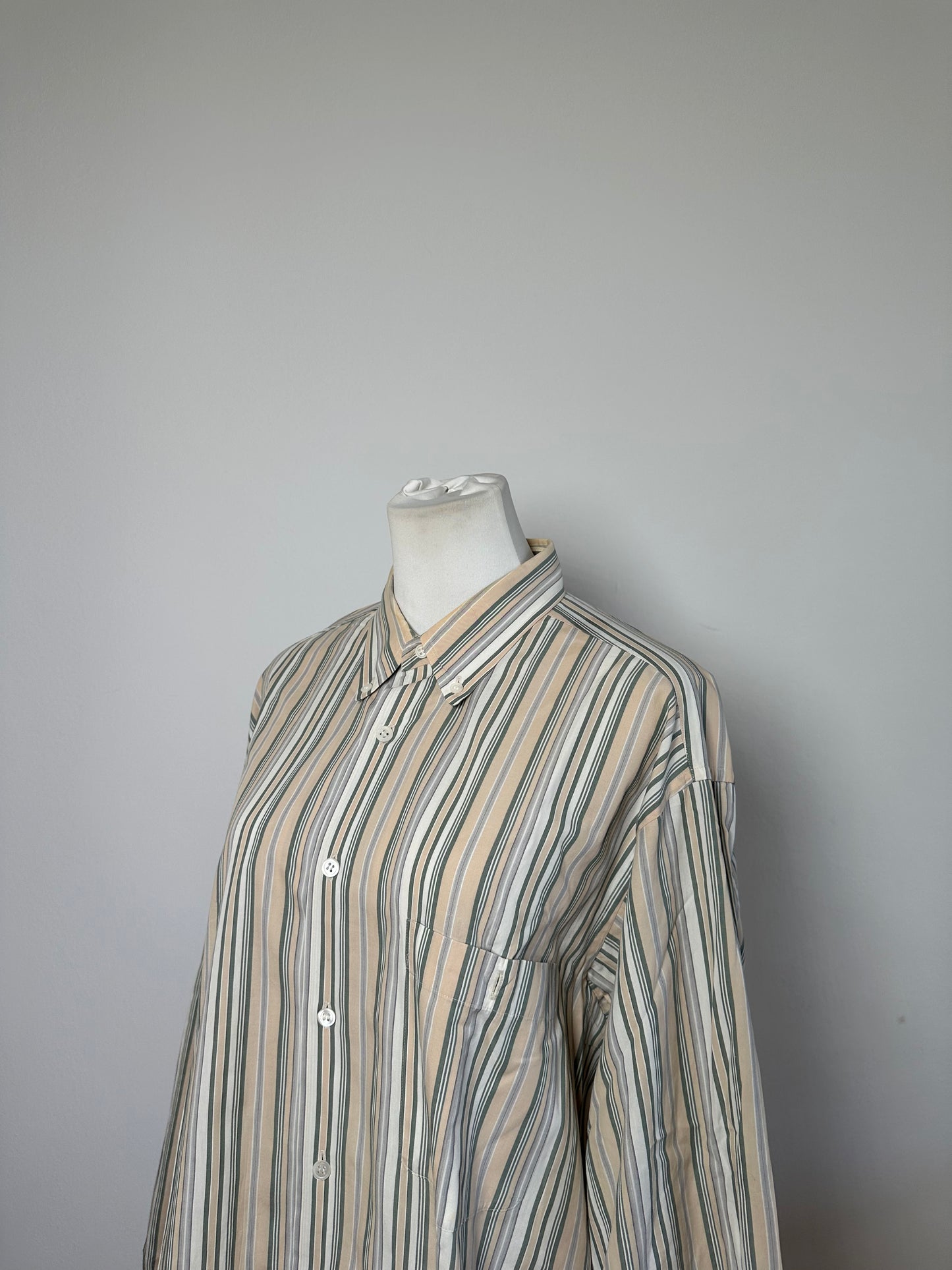 Vintage Balenciaga Men's Striped Cotton Shirt Cream Pink Green L