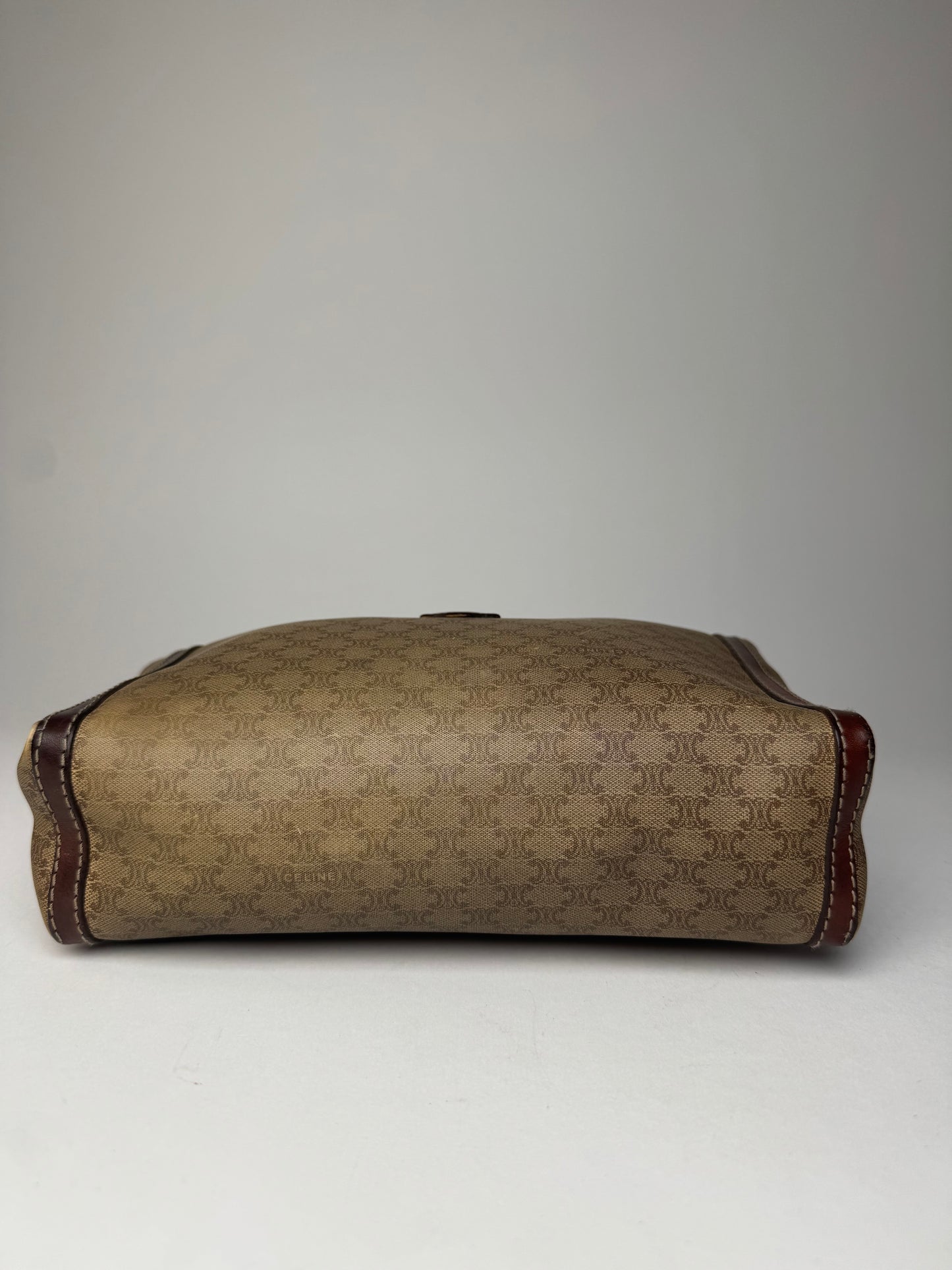 Vintage Celine Paris Monogram Leather Clutch Beige Brown