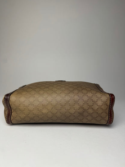Vintage Celine Paris Monogram Leather Clutch Beige Brown