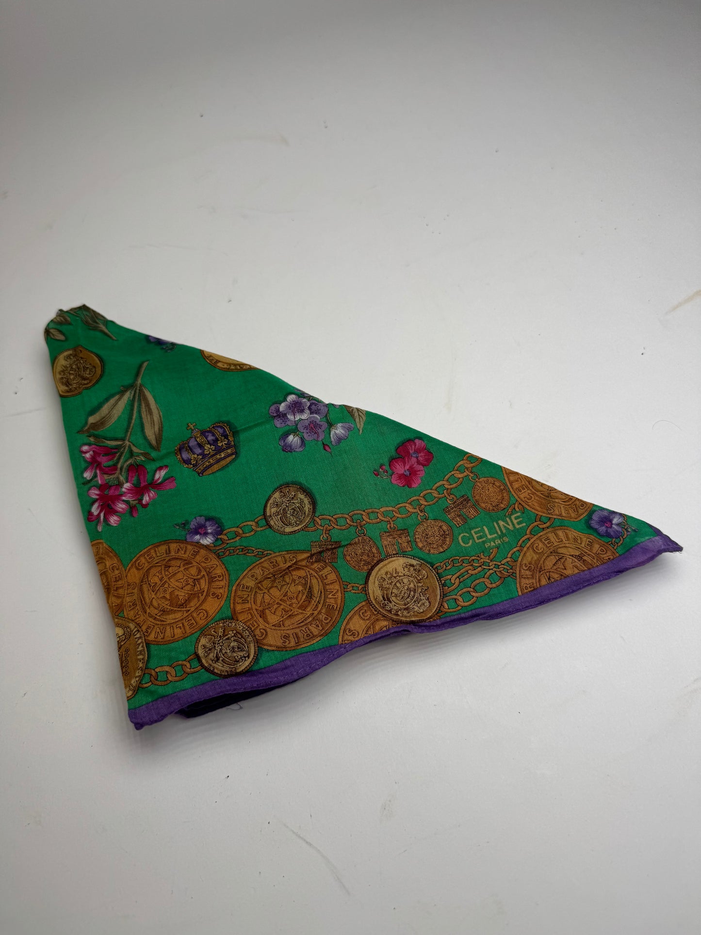 Vintage Celine Scarf Green Purple Gold