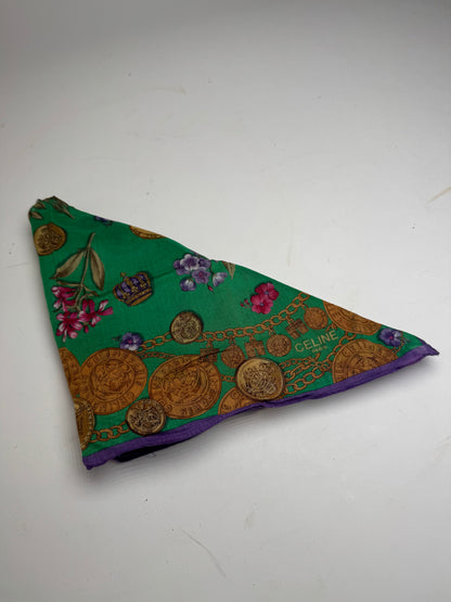 Vintage Celine Scarf Green Purple Gold