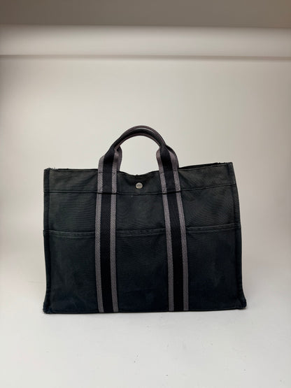 Sac cabas vintage Hermès en toile noire