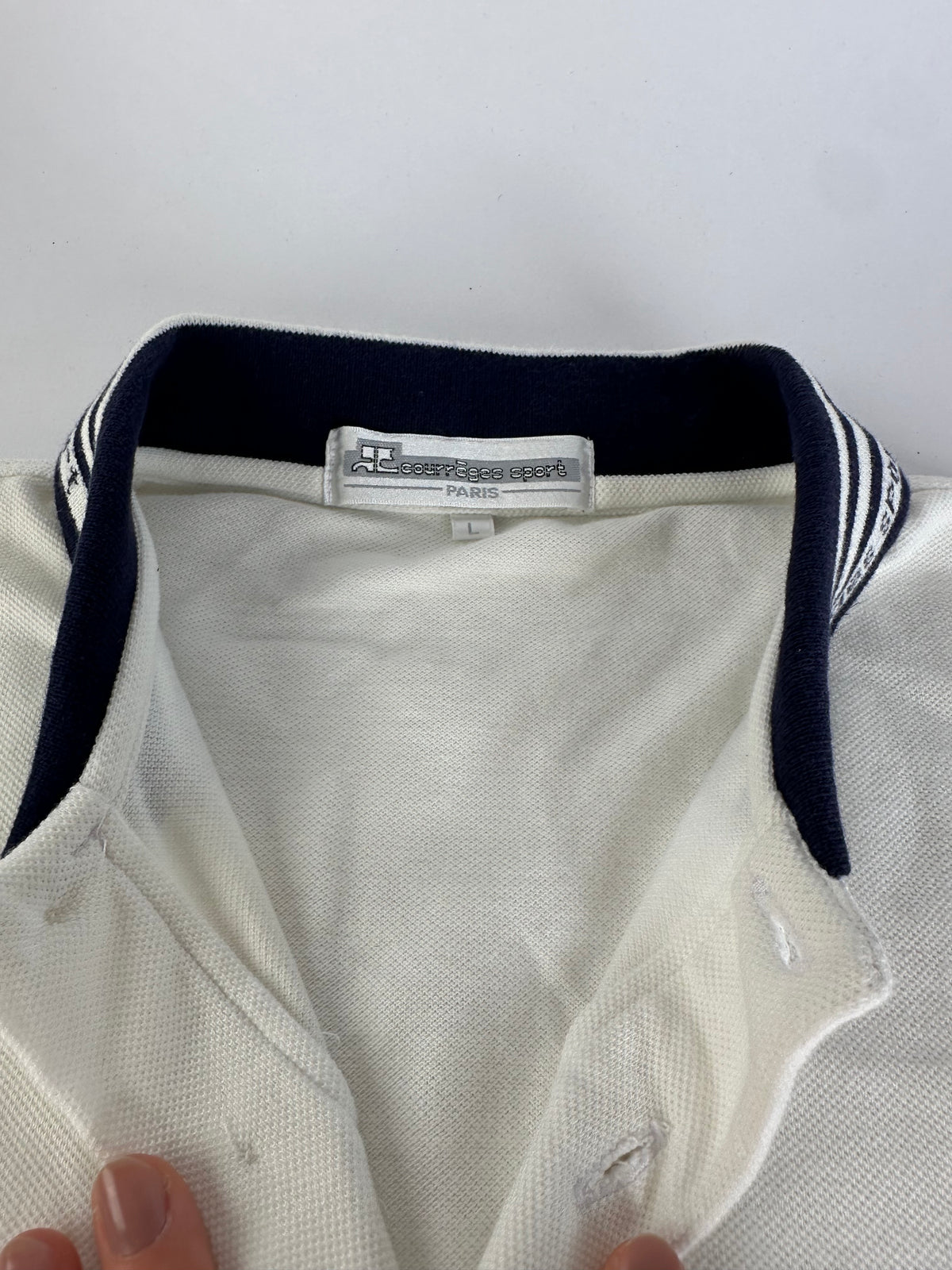 Vintage Courreges Sports Polo Shirt White Navy M