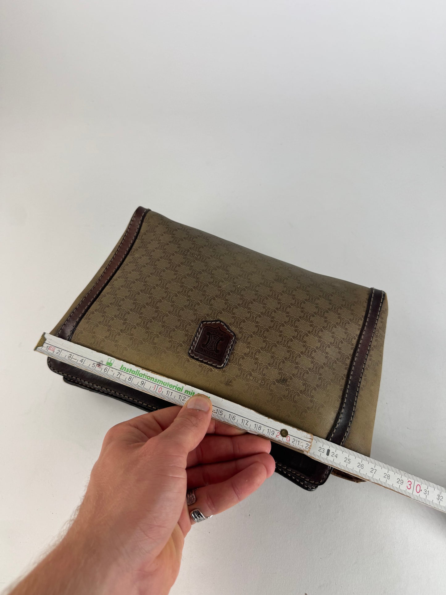 Vintage Celine Paris Monogram Leather Clutch Beige Brown