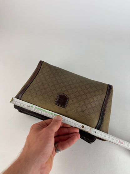 Vintage Celine Paris Monogram Leather Clutch Beige Brown