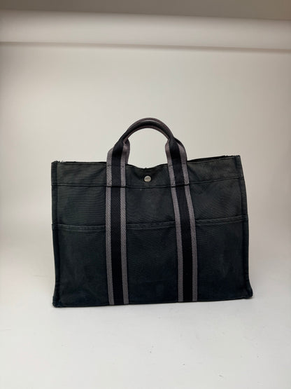 Sac cabas vintage Hermès en toile noire