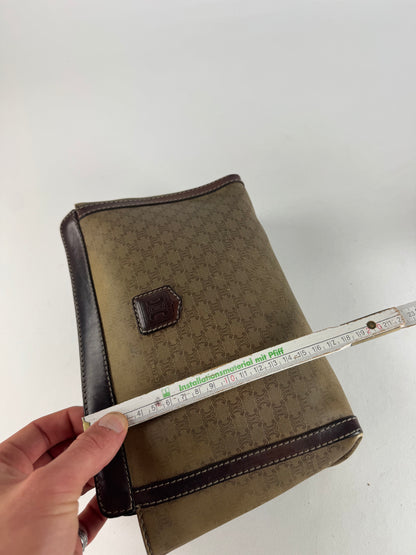 Vintage Celine Paris Monogram Leather Clutch Beige Brown