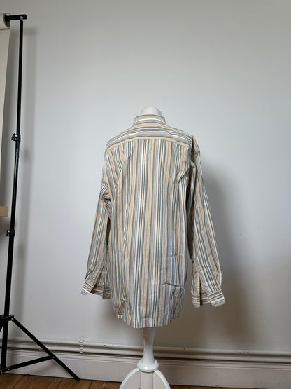 Vintage Balenciaga Men's Striped Cotton Shirt Cream Pink Green L