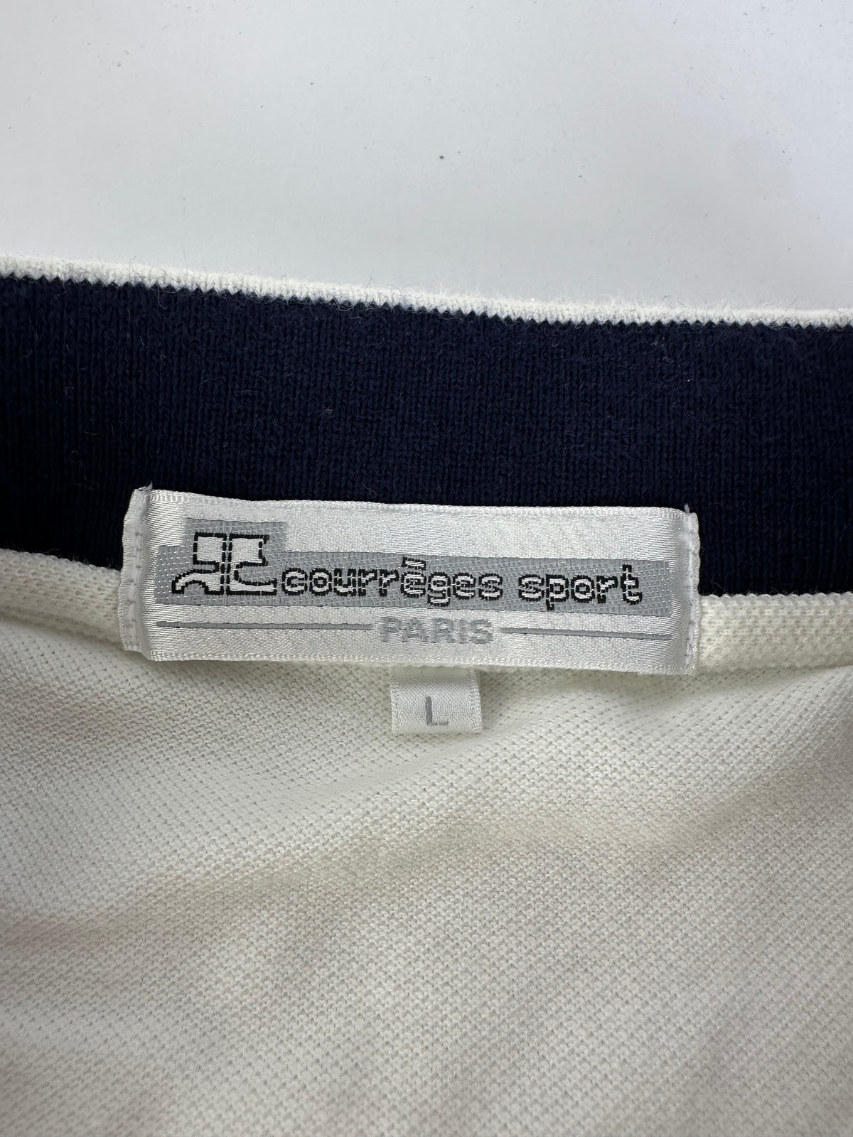 Vintage Courreges Sports Polo Shirt White Navy M