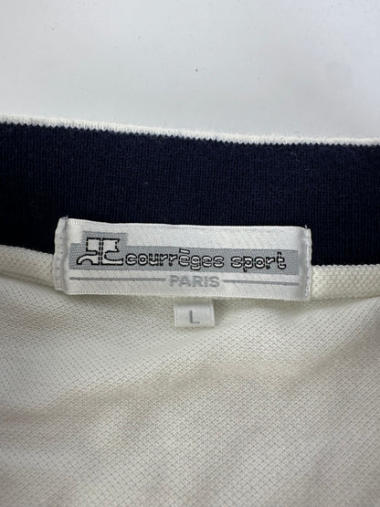 Vintage Courreges Sports Polo Shirt White Navy M