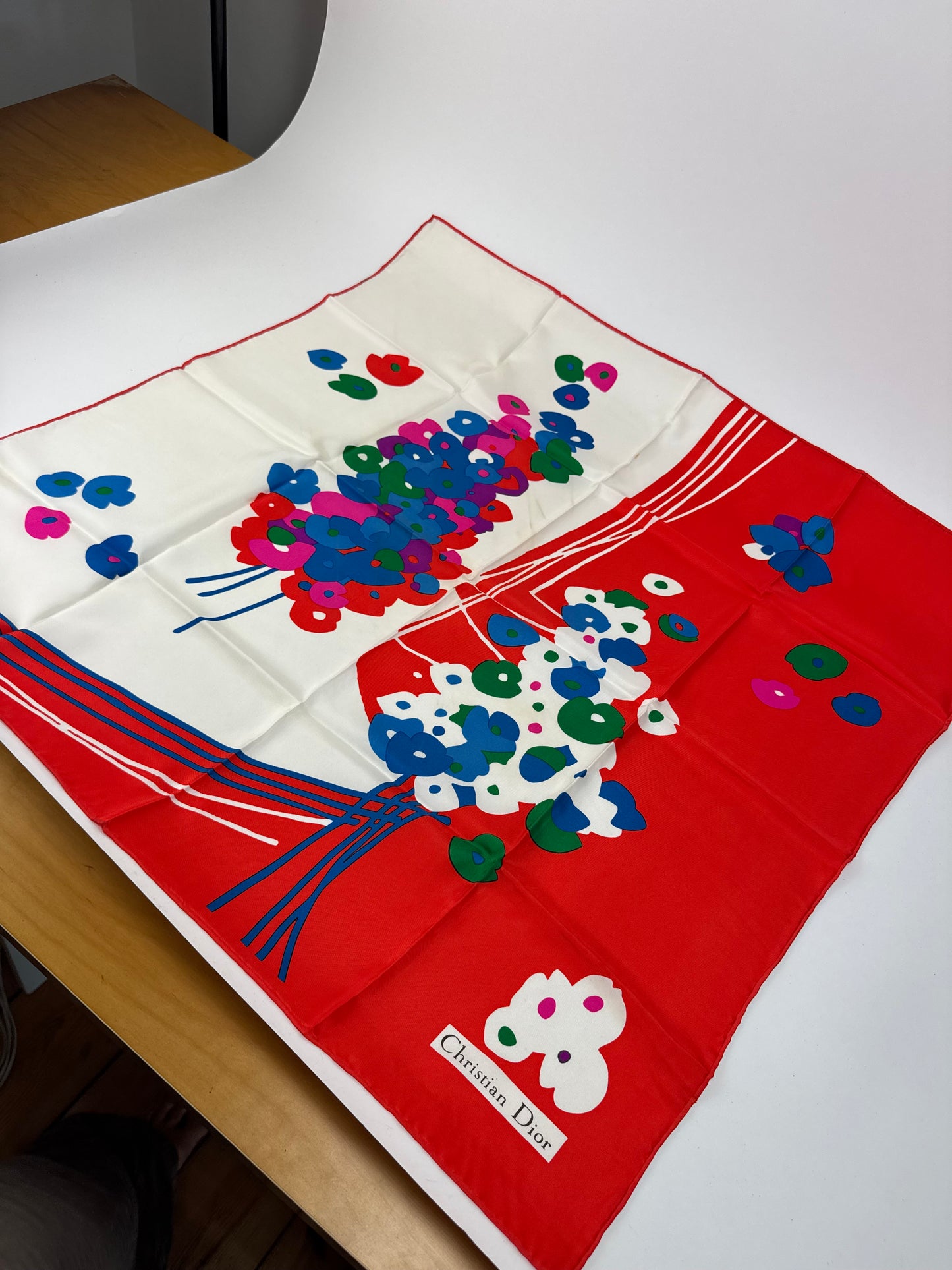Vintage Dior Silk scarf Red blue white