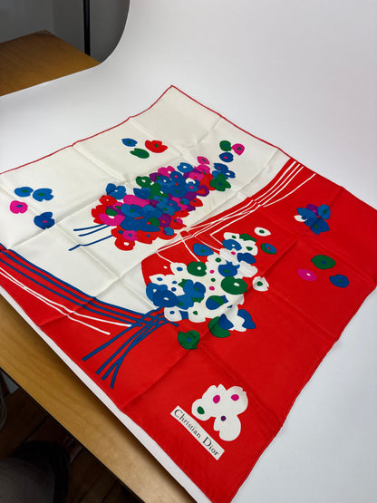 Vintage Dior Silk scarf Red blue white