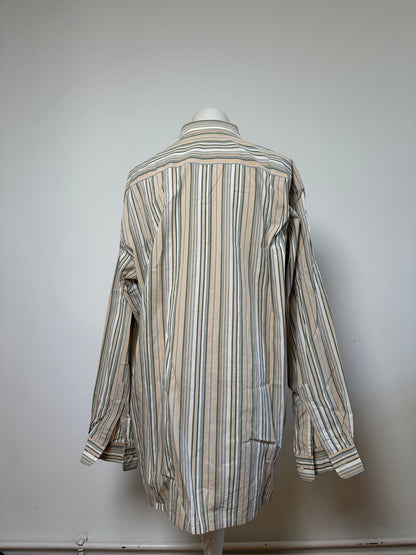 Vintage Balenciaga Men's Striped Cotton Shirt Cream Pink Green L