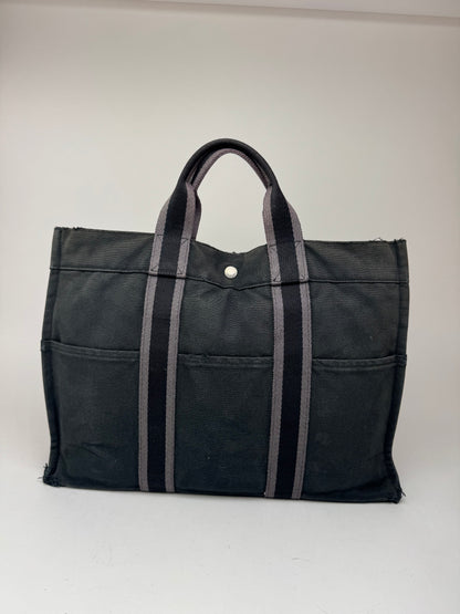 Sac cabas vintage Hermès en toile noire