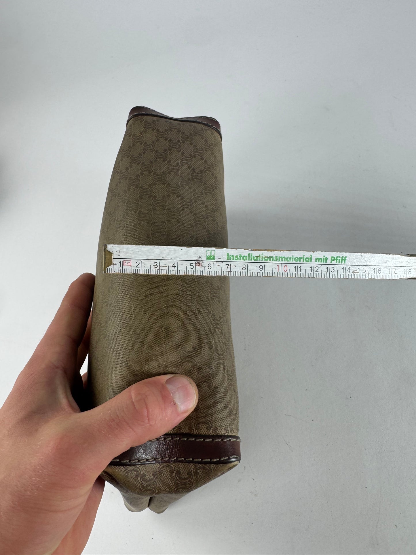 Vintage Celine Paris Monogram Leather Clutch Beige Brown