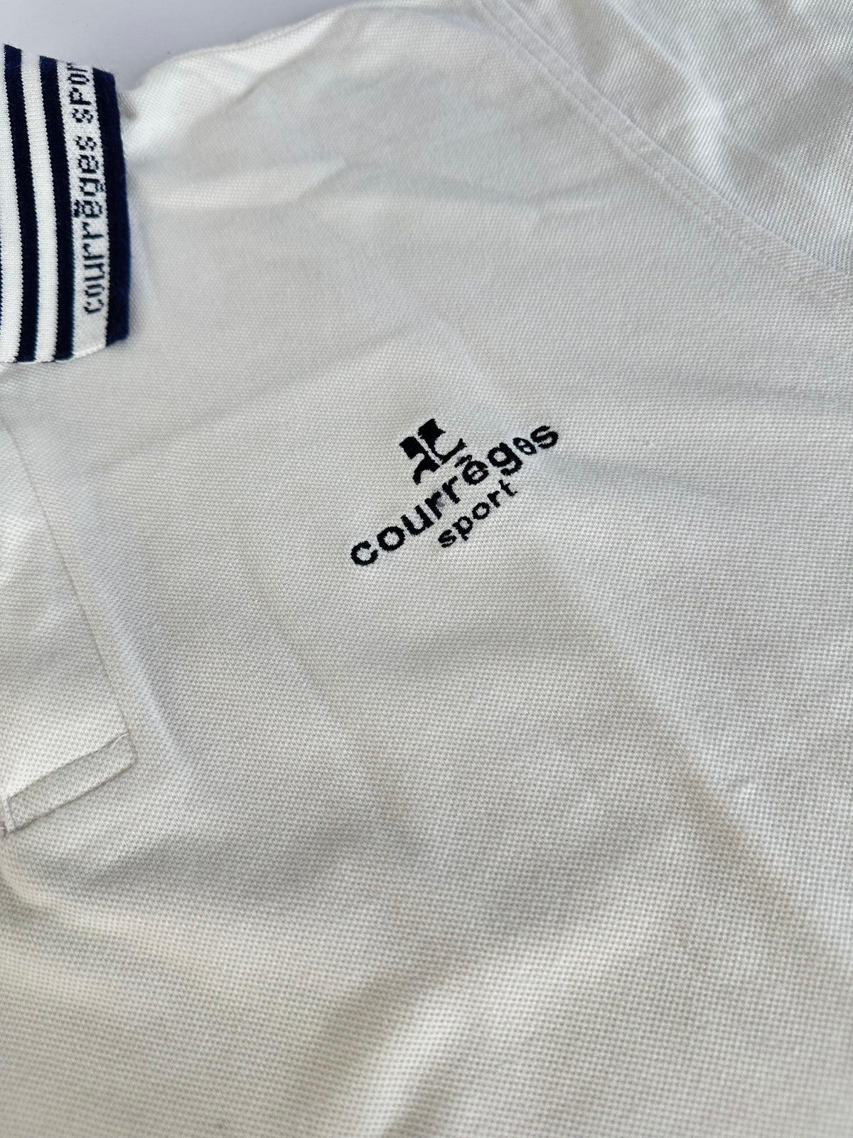 Vintage Courreges Sports Polo Shirt White Navy M