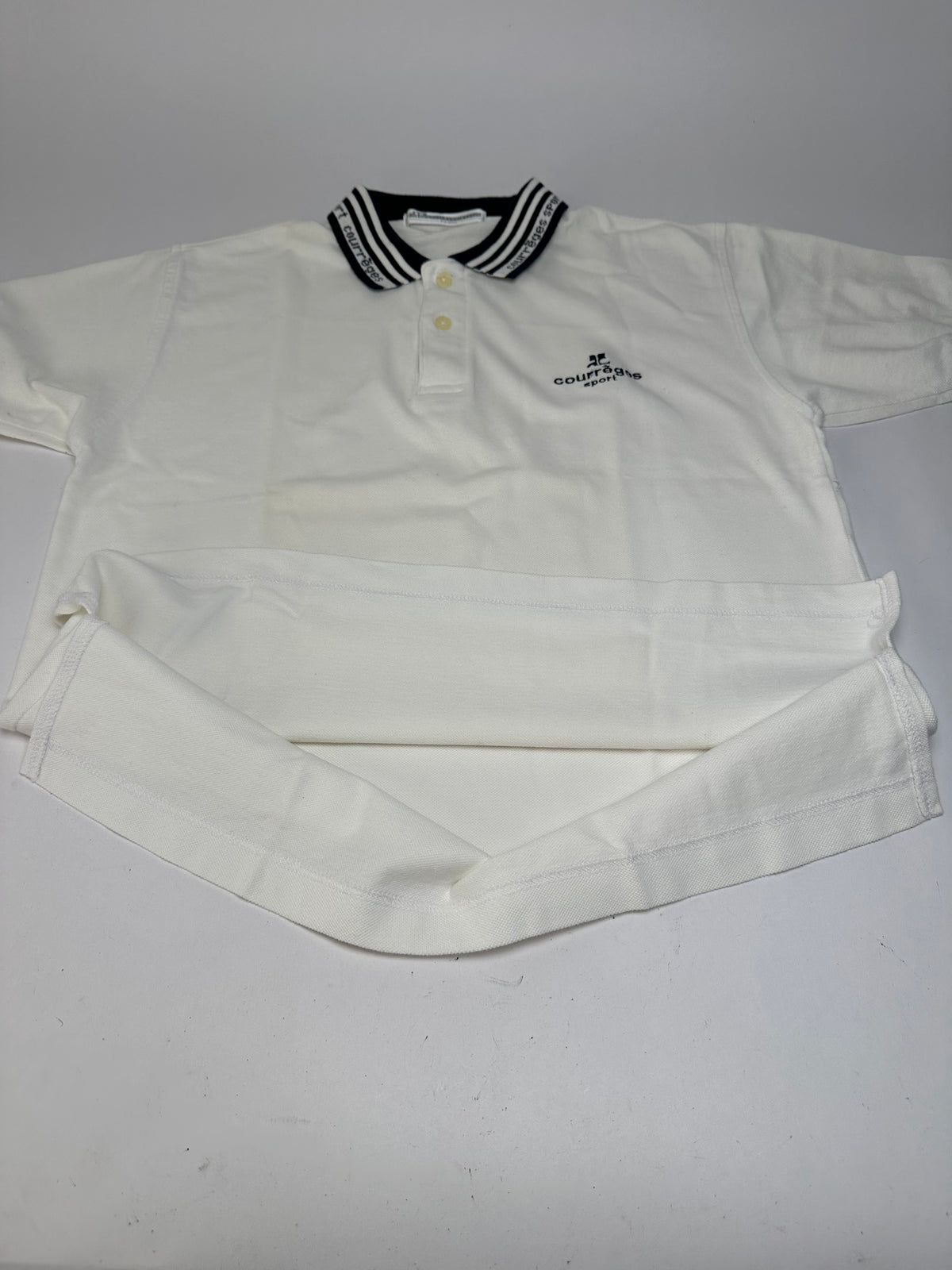 Vintage Courreges Sports Polo Shirt White Navy M