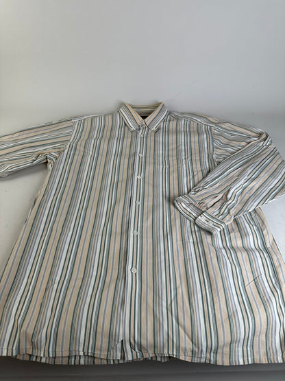 Vintage Balenciaga Men's Striped Cotton Shirt Cream Pink Green L