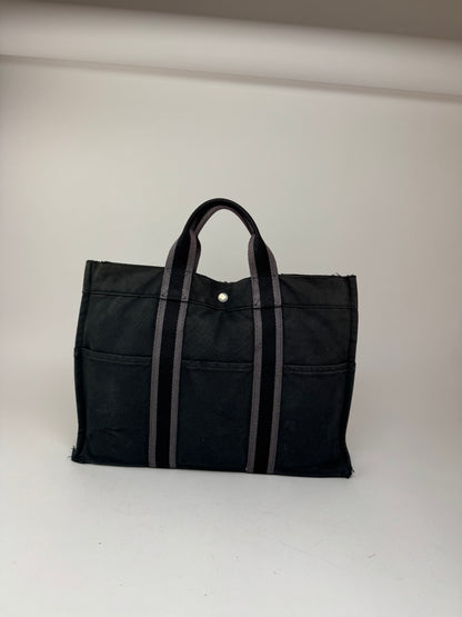 Sac cabas vintage Hermès en toile noire