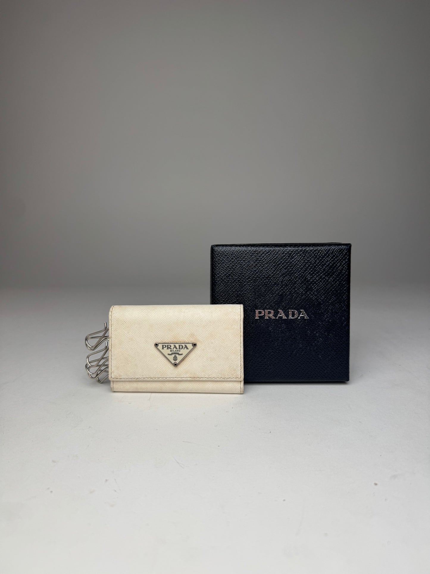 Vintage Prada Triangle Leather Key/Card Holder White