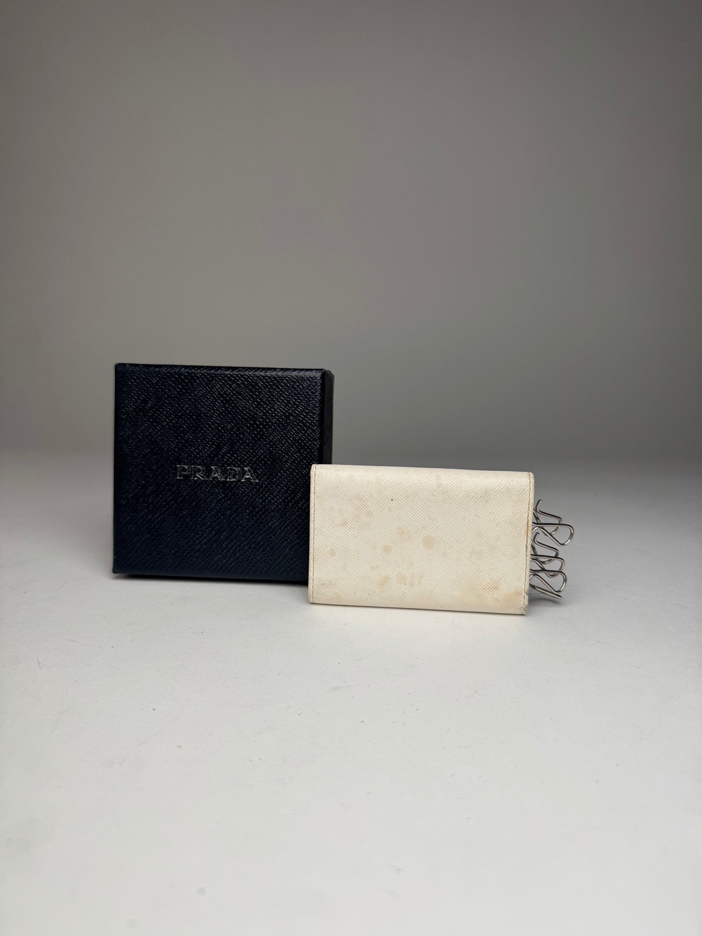 Vintage Prada Triangle Leather Key/Card Holder White
