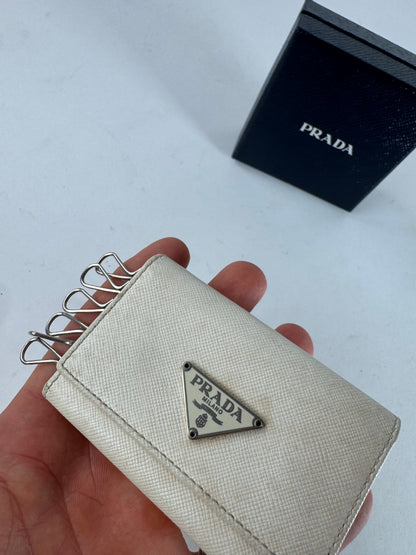 Vintage Prada Triangle Leather Key/Card Holder White