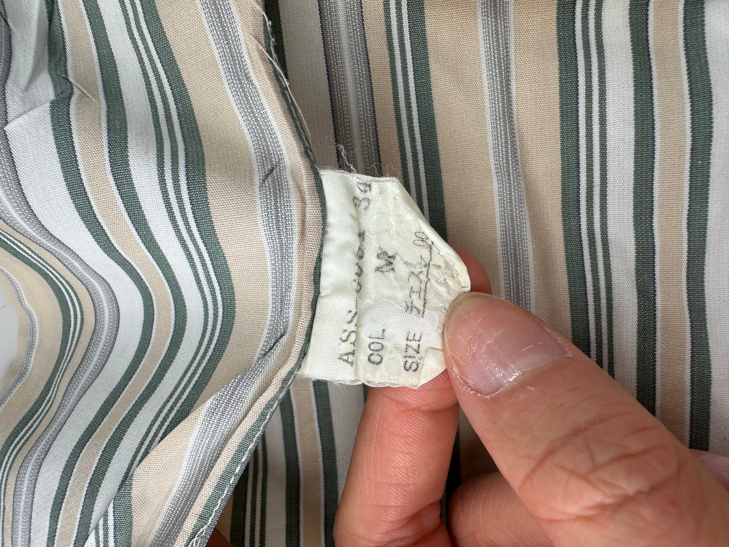 Vintage Balenciaga Men's Striped Cotton Shirt Cream Pink Green L
