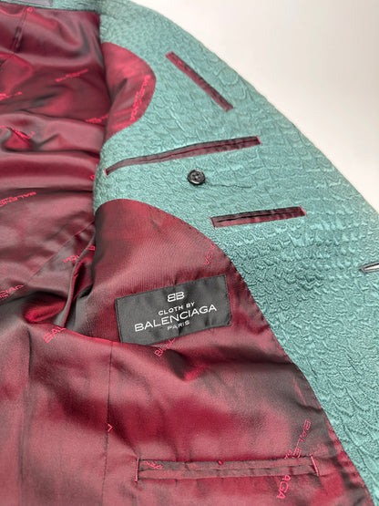 Vintage Balenciaga Teal Textured Alligator Pattern Blazer L