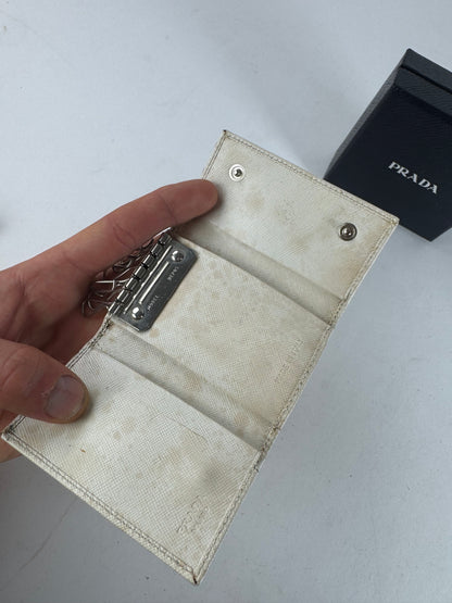Vintage Prada Triangle Leather Key/Card Holder White