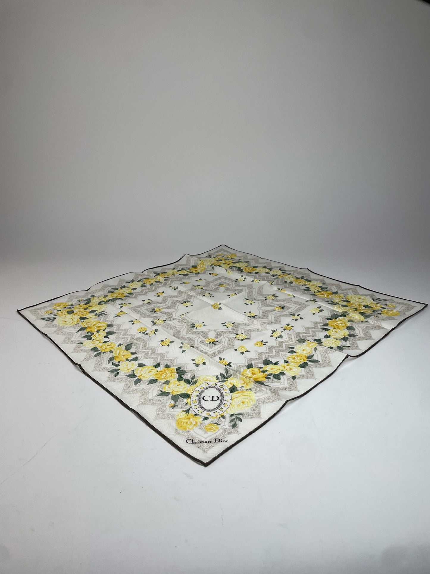 Vintage Dior Scarf White Grey Yellow