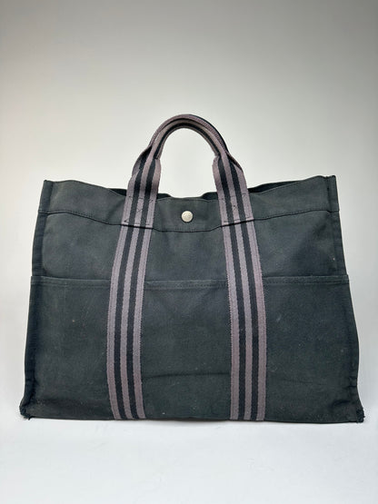 Vintage Hermes Canvas Tote Bag Black
