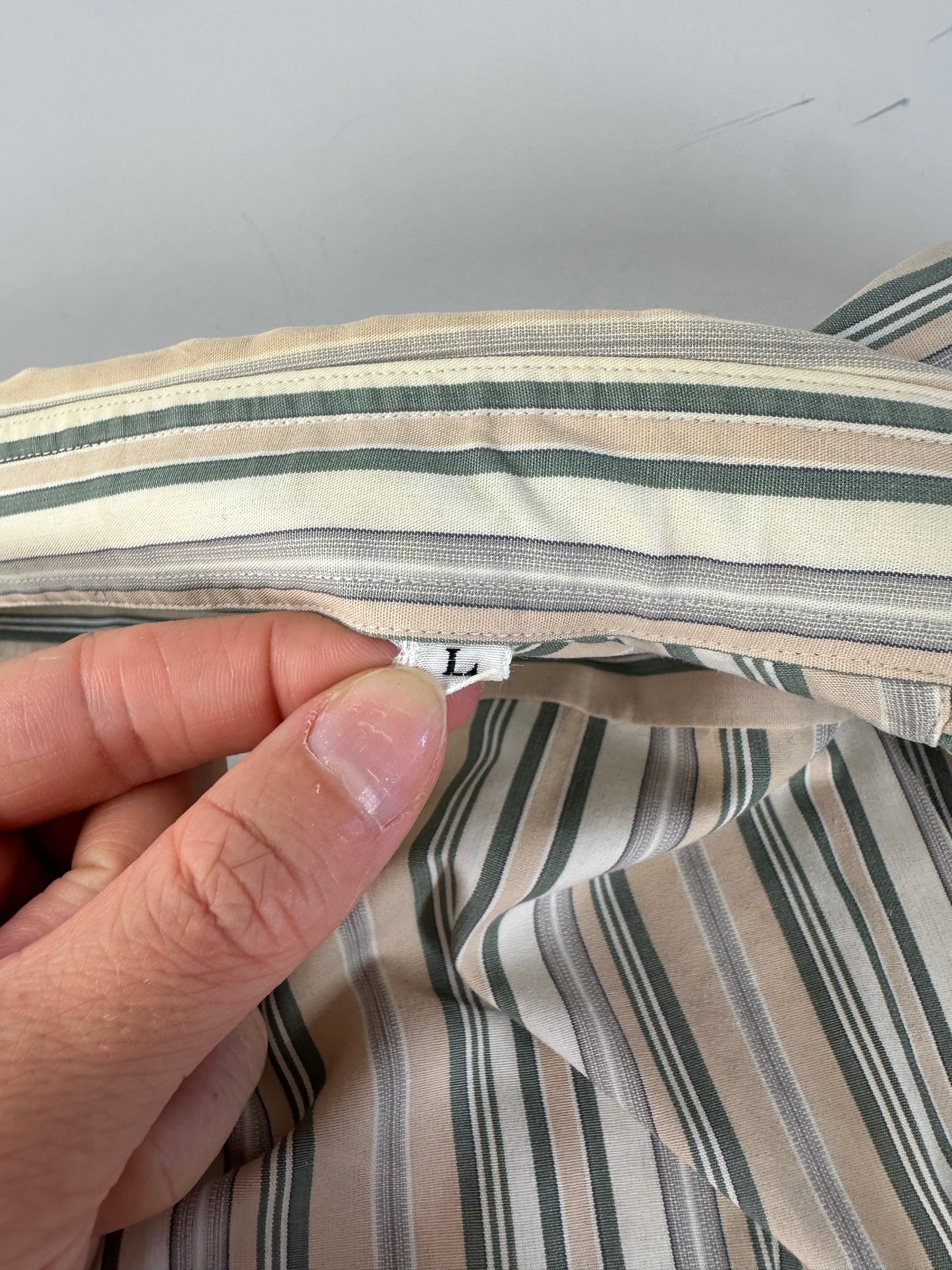 Vintage Balenciaga Men's Striped Cotton Shirt Cream Pink Green L