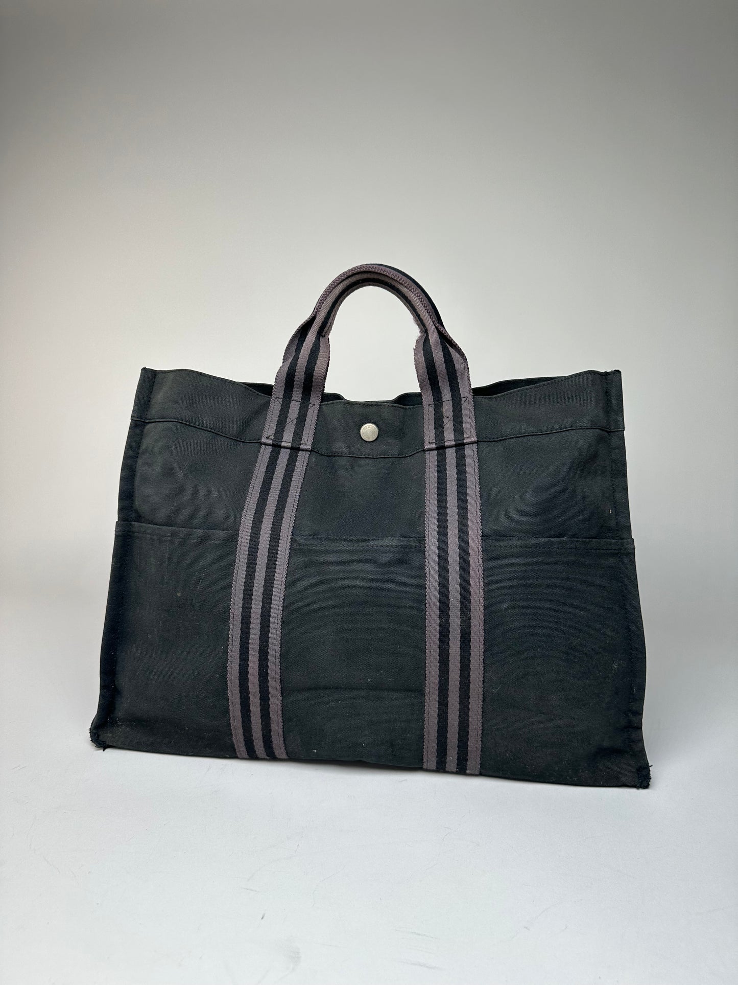 Vintage Hermes Canvas Tote Bag Black