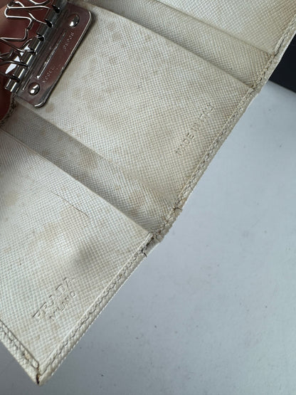 Vintage Prada Triangle Leather Key/Card Holder White