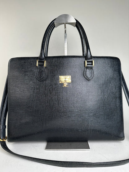 Vintage Courreges Textured Leather Tote Black Gold