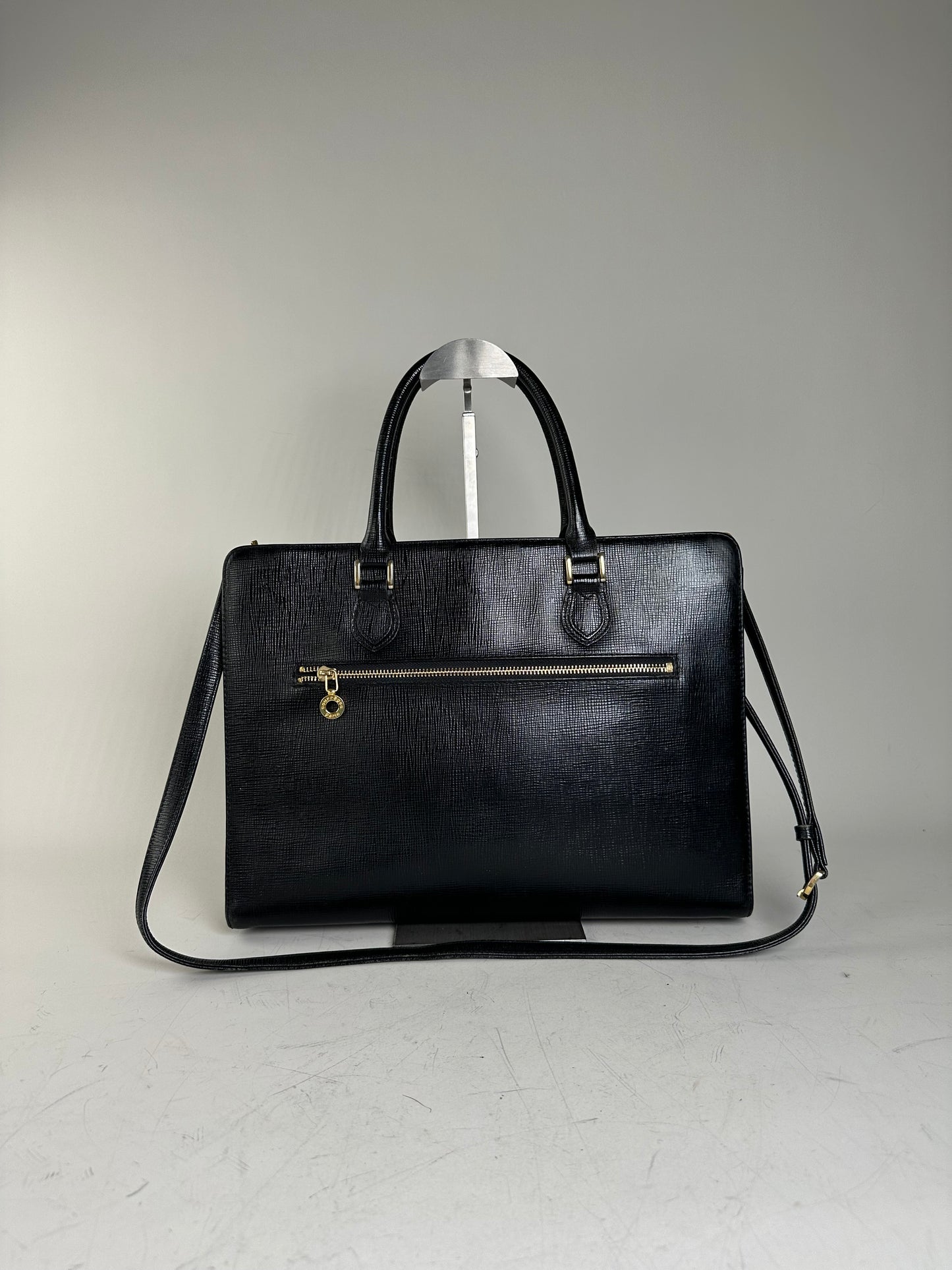Vintage Courreges Textured Leather Tote Black Gold