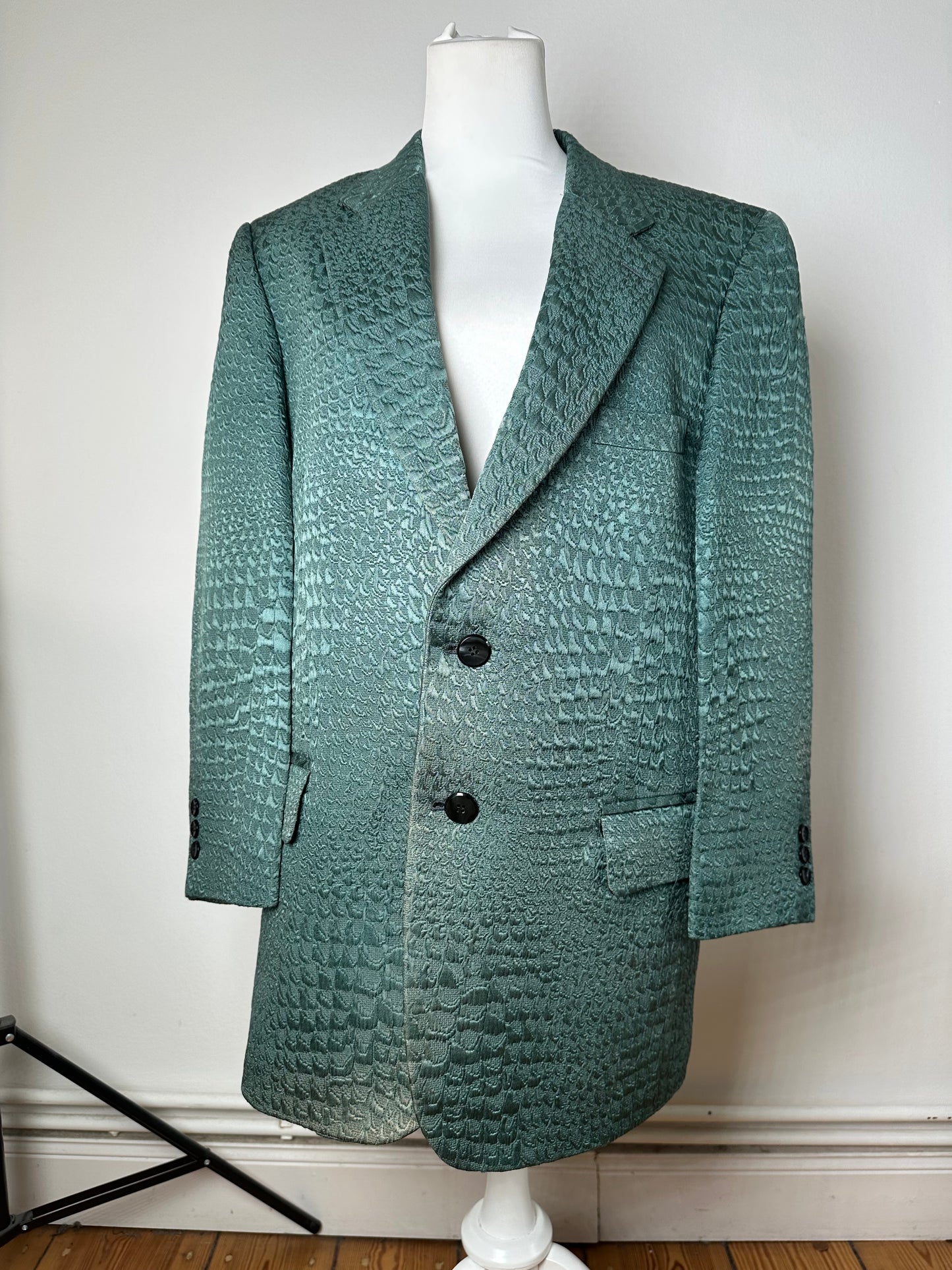 Vintage Balenciaga Teal Textured Alligator Pattern Blazer L